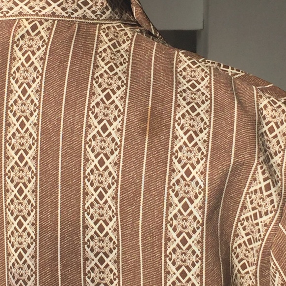 Vintage brown and cream/ivory vertical print long sleeve button down shirt - Picture 6 of 6